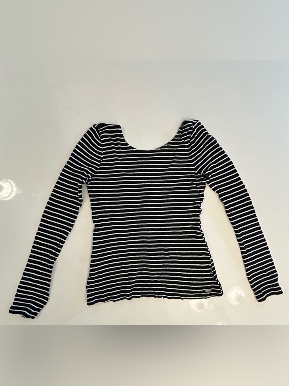 Volcom Black and White Striped Long Sleeve Scoop Top